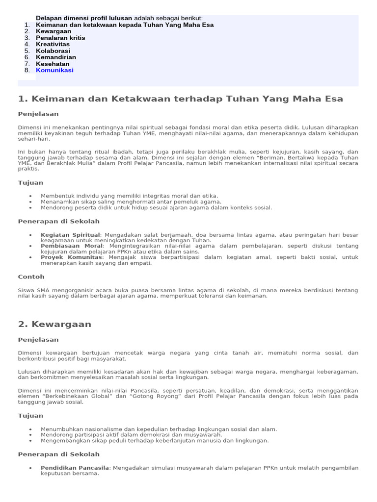 Delapan Dimensi Profil Lulusan Sekolah | PDF