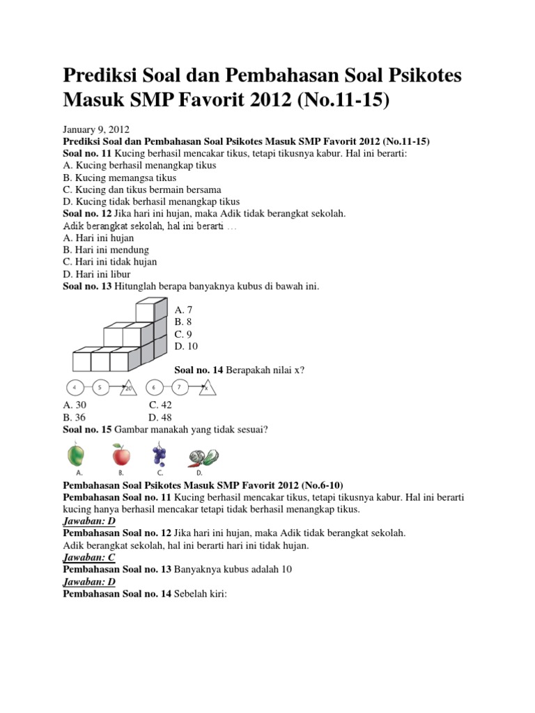 Contoh Soal Psikotes Smp Kelas 7 Ahli Soal