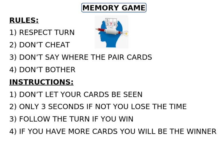 Memory Game Rules and Instructions | PDF