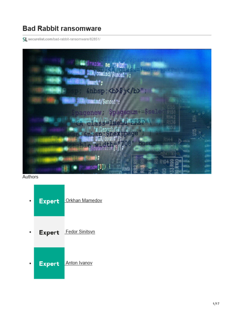 2017-10-24 - Bad Rabbit Ransomware | PDF | Ransomware | Malware