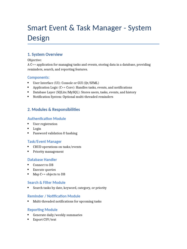 Smart Event Task Manager Design | PDF