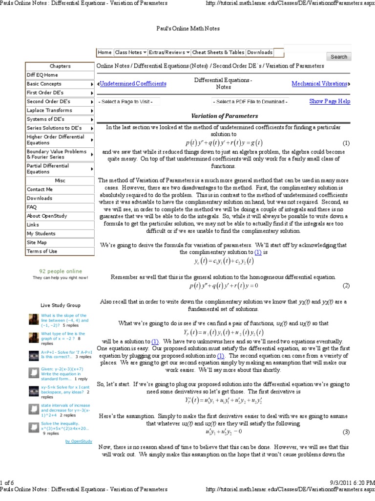 Pauls Online Notes - Differ.. | PDF | Ordinary Differential Equation ...