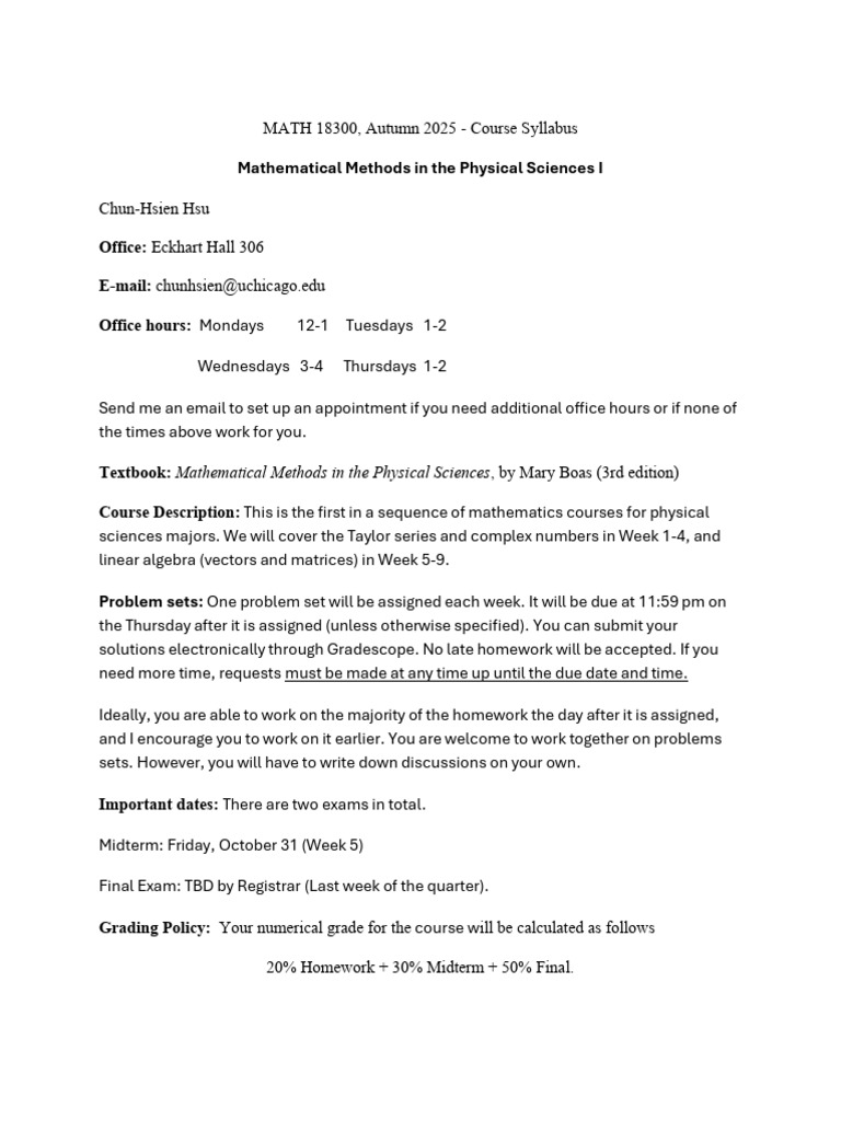 Math 18300 Syllabus - Autumn 2025 | PDF | Mathematics | Algebra