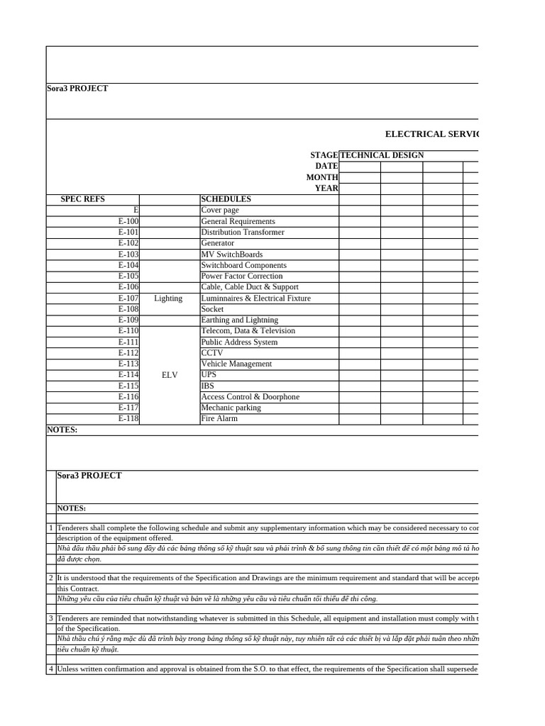 SR3 - Technical Schedule - ELECT+ELV - Shihlin Comply | PDF