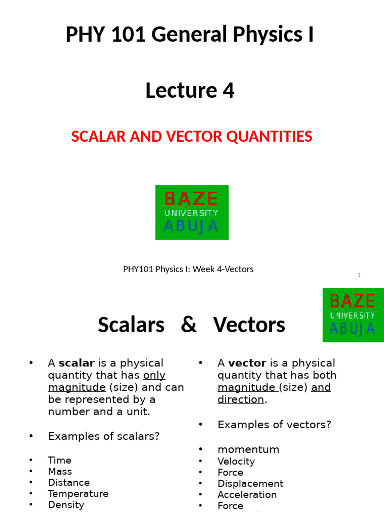 PHY 101 Lecture 4 | PDF | Euclidean Vector | Mathematics