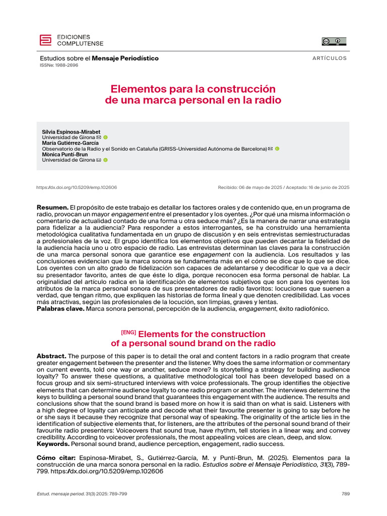 Elementos para La Construcción de Una Marca Personal en La Radio | PDF ...