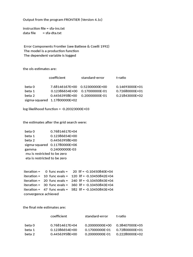 Frontier Model Efficiency Estimates | PDF | Ordinary Least Squares ...