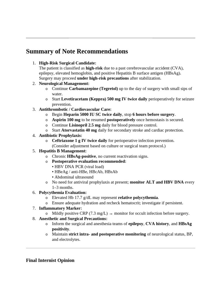 High-Risk Surgical Patient Recommendations | PDF
