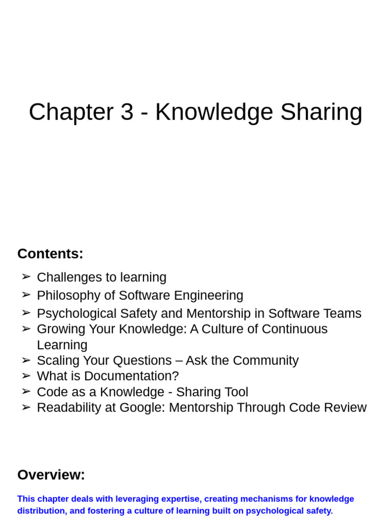 Chapter 3 - Knowledge Sharing | PDF | Learning | Mentorship