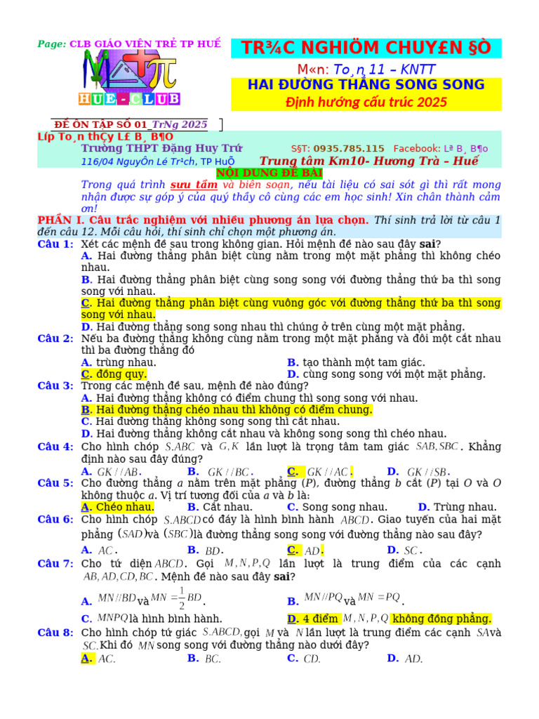 Toan 11 de 01 Hai DT Song Song Form 2025 | PDF