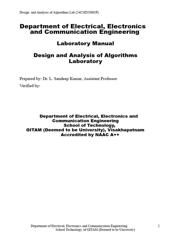 24csen3001p - Design and Analysis of Algorithms Lab - Manual | PDF ...