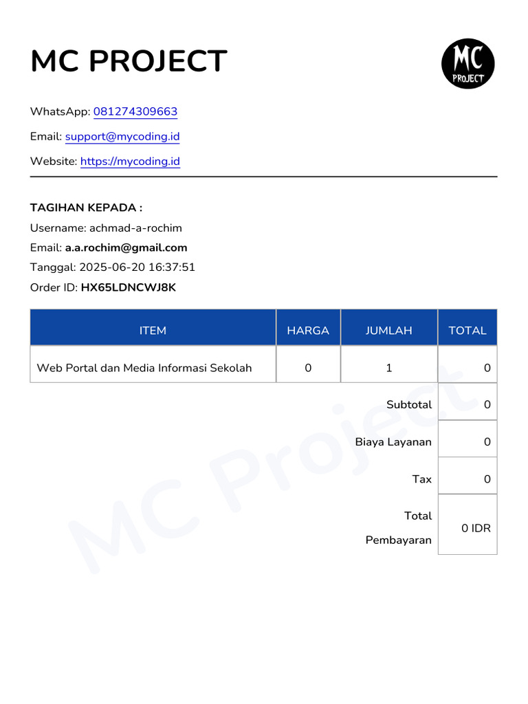 Tagihan Proyek Web Sekolah 2025 | PDF