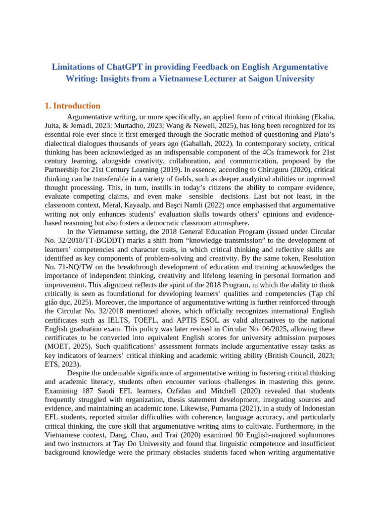 ChatGPT's Limitations in English Feedback | PDF | Critical Thinking ...