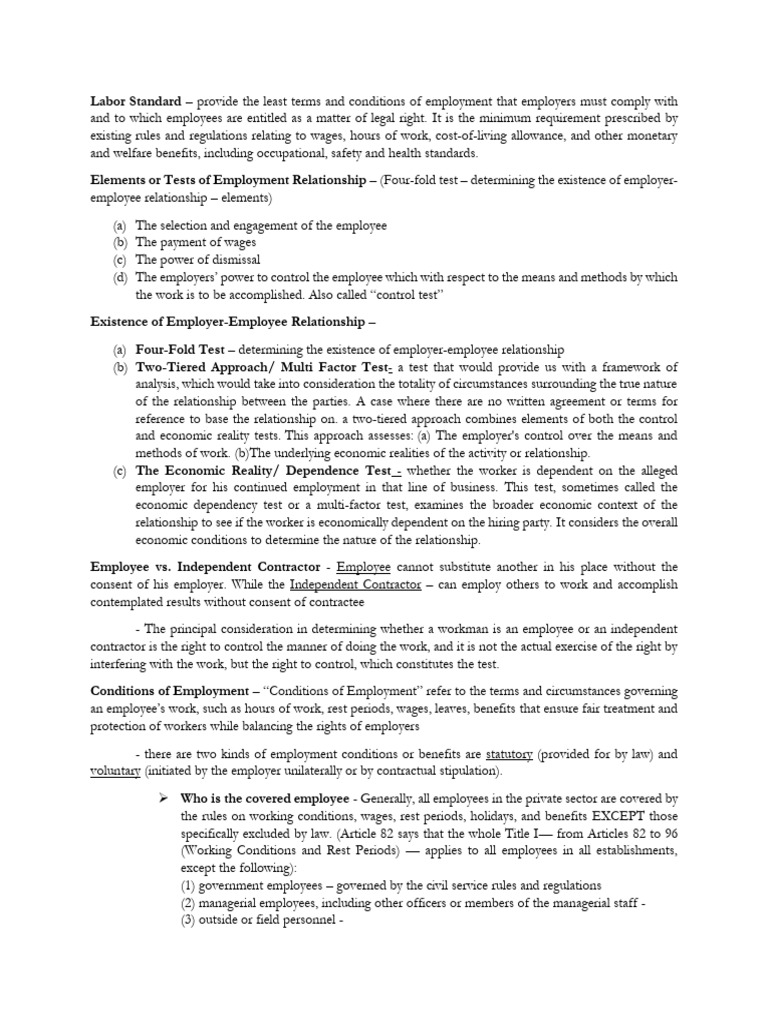 Understanding Labor Standards and Employment Conditions | PDF | Cost Of ...