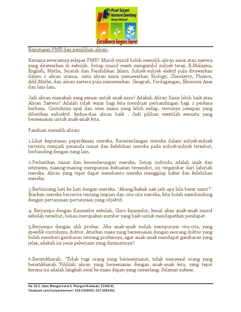 Keputusan Pmr Dan Pemilihan Aliran Pdf
