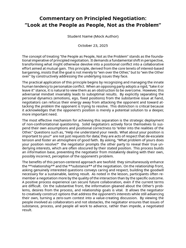 Principled Negotiation: People-Centric Approach | PDF | Negotiation ...