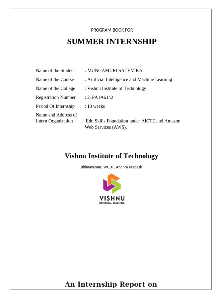 AI & ML Summer Internship Report | PDF | Machine Learning | Mean ...