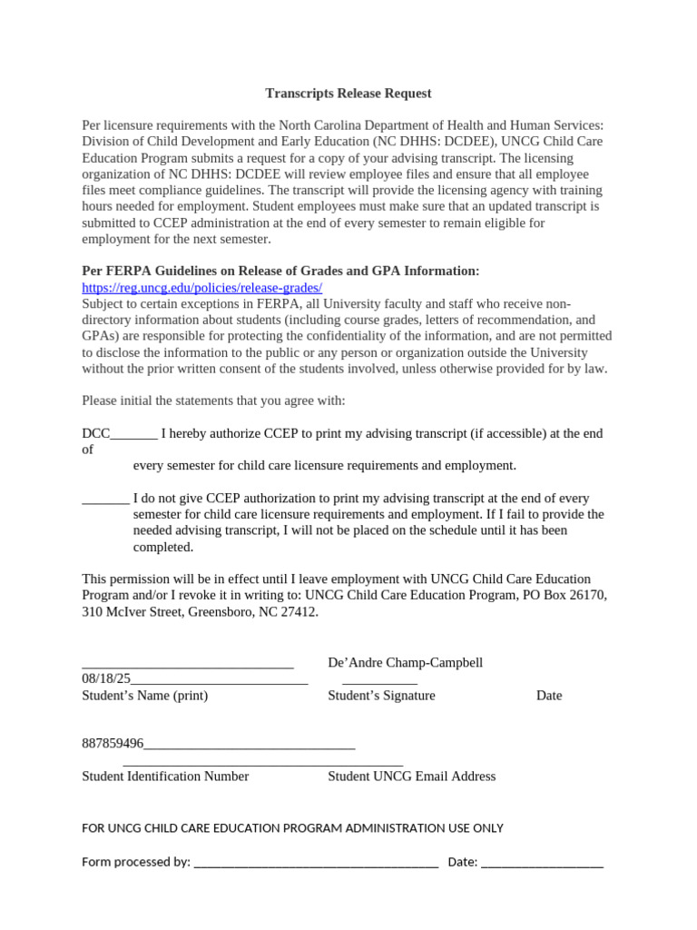 Transcripts Release Request | PDF