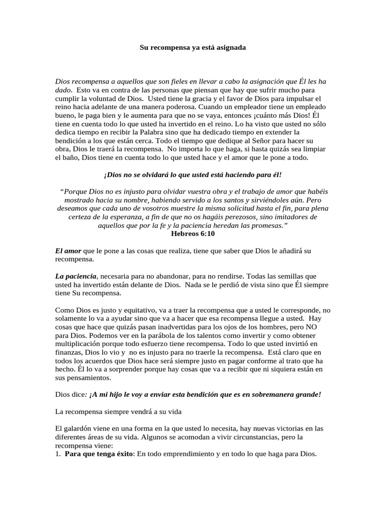 Su Recompensa Esta Asegurada | PDF | Dios | Amor