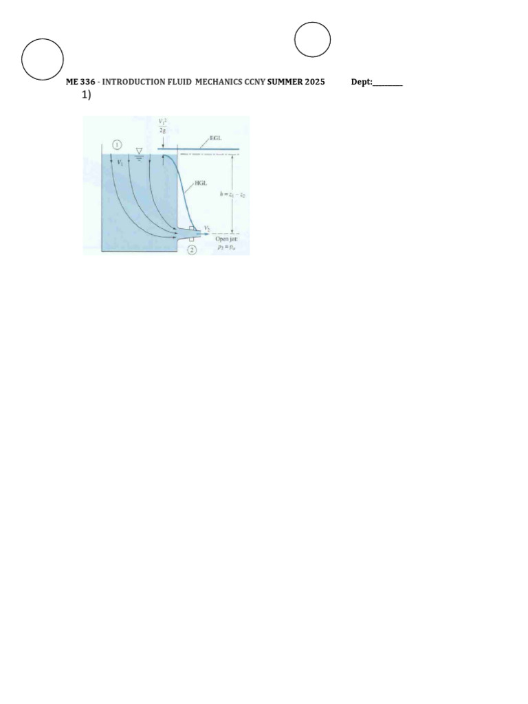 Fluid Mechanics Quiz ME 336 Summer 2025 | PDF