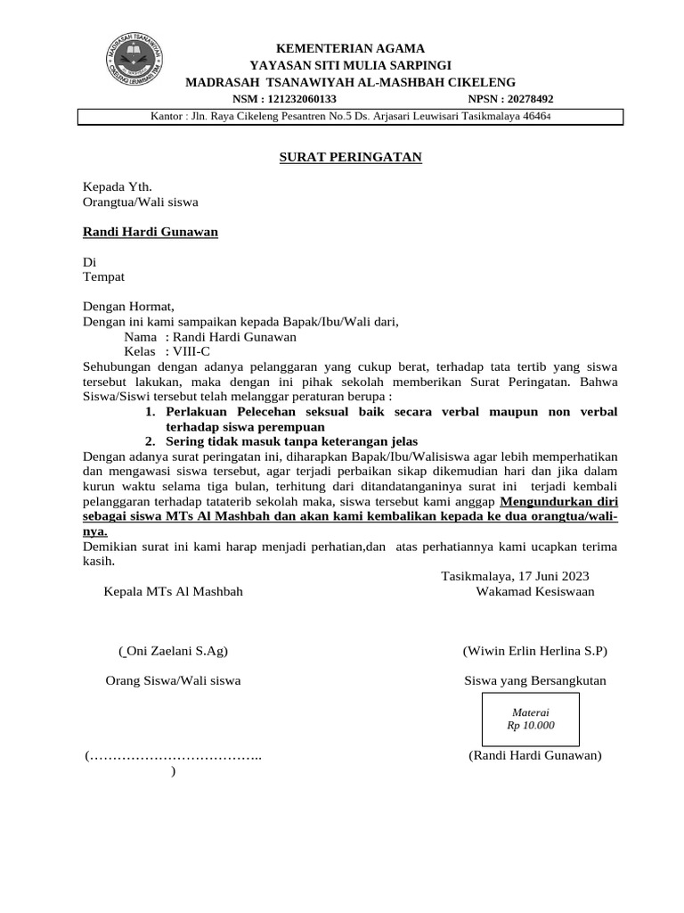 SURAT PERINGATA Randi | PDF