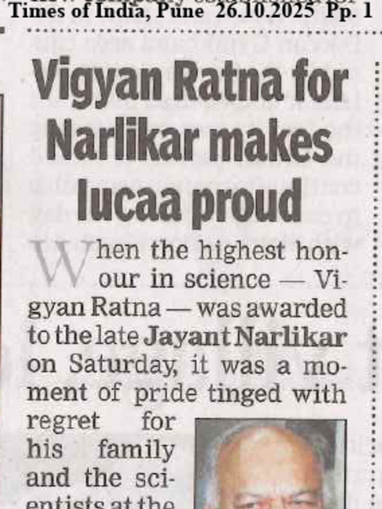 JVN Vidnyanratna TimesOfIndia 26oct2025 Pp01 | PDF