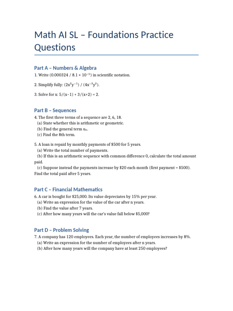 Math AI SL Foundations Practice | PDF