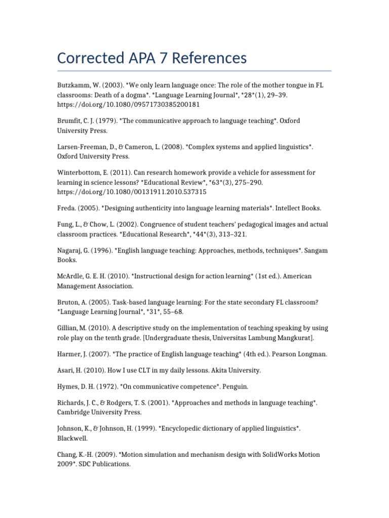 Corrected APA 7 Reference Formatting | PDF | Language Education ...