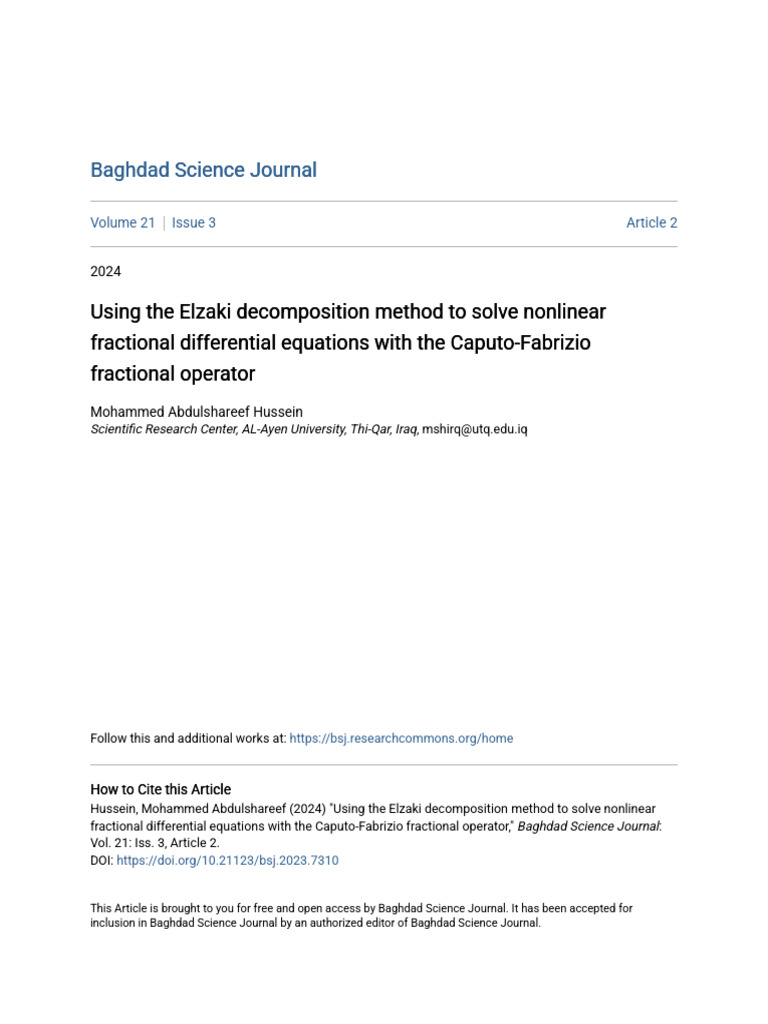 Elzaki Method for Nonlinear Fractional Equations | PDF | Mathematical ...