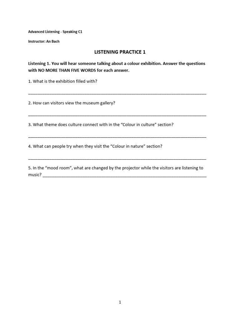 Advanced Listening and Speaking C1_Listening Practice 1 | PDF
