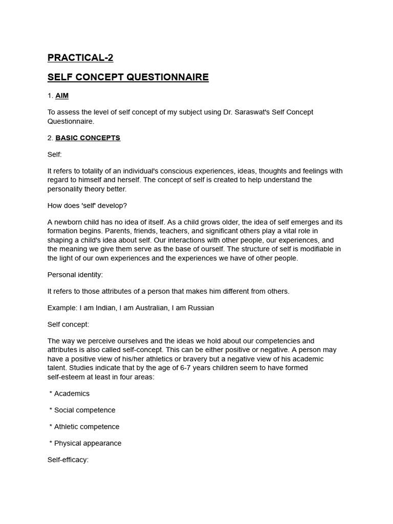 Self Concept Assessment Questionnaire | PDF | Self Concept | Behavior ...