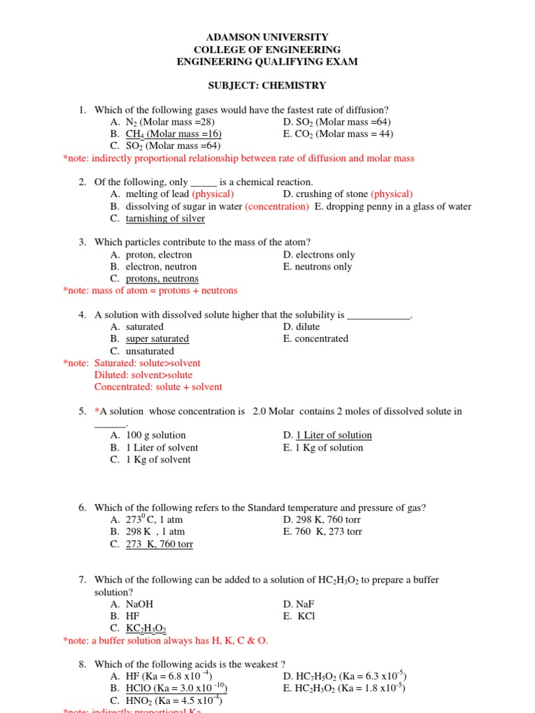 Final Eqe Chemistry Solution Chemical Equilibrium