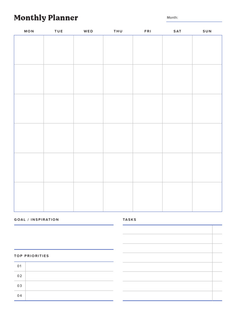 Monthly Planner Template for Goals | PDF