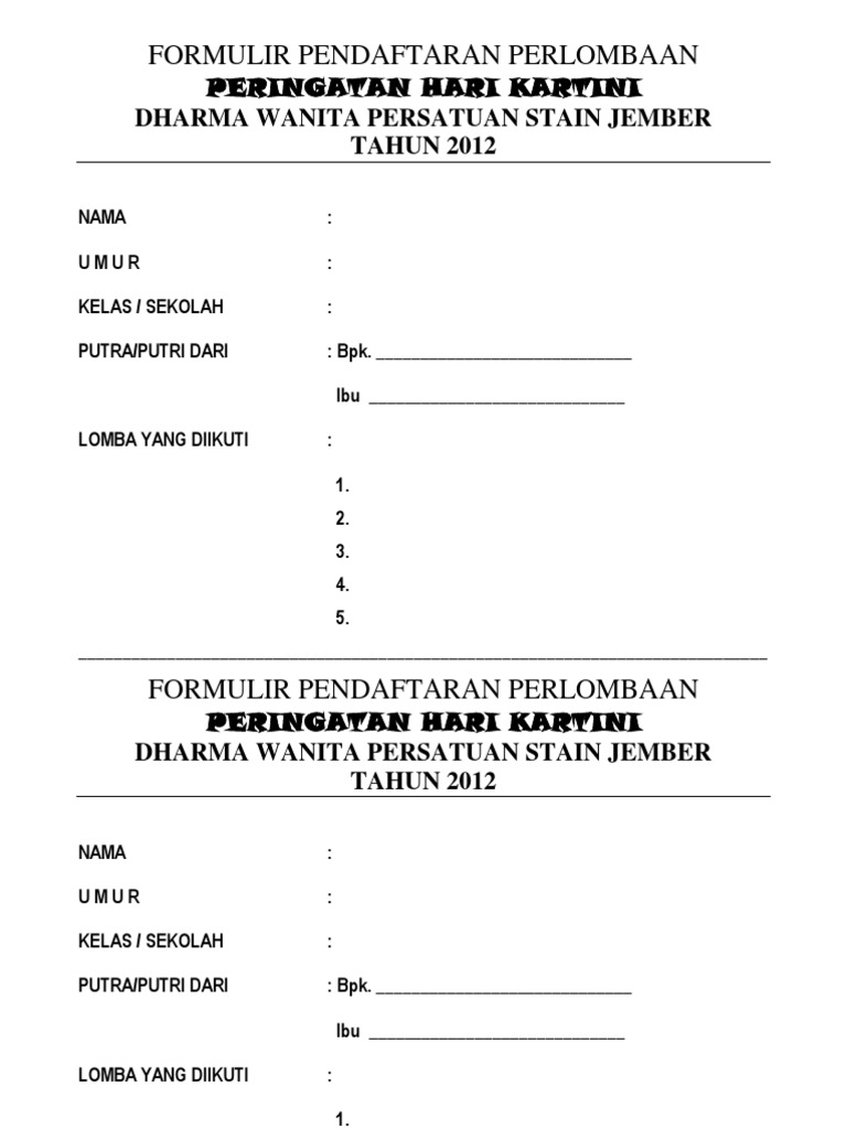 FORMULIR PENDAFTARAN PERLOMBAAN