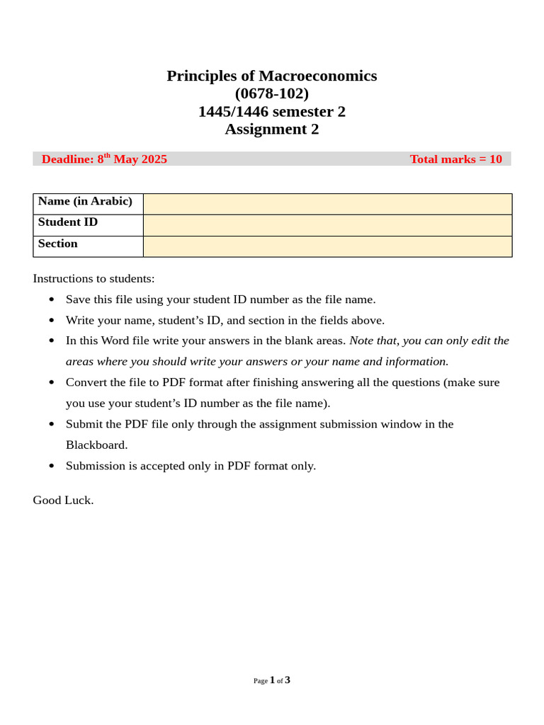 Principles of Macroeconomics Assignment 2 STUDENTS B | PDF | Consumer ...
