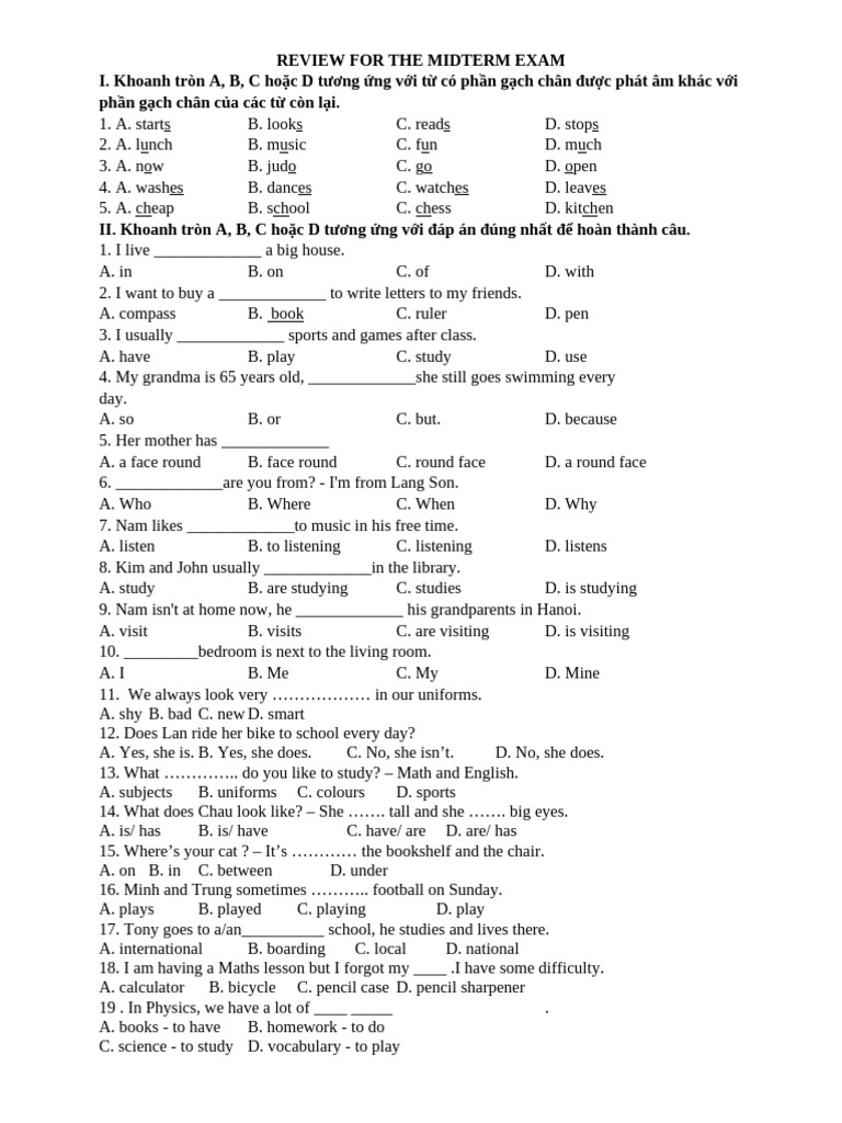 Midterm Exam Review: English Practice | PDF