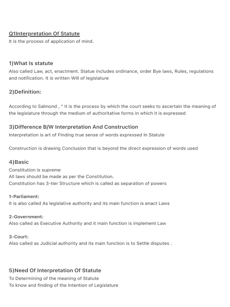 Q1Interpretation of Statute | PDF | Plain Meaning Rule | Statutory ...