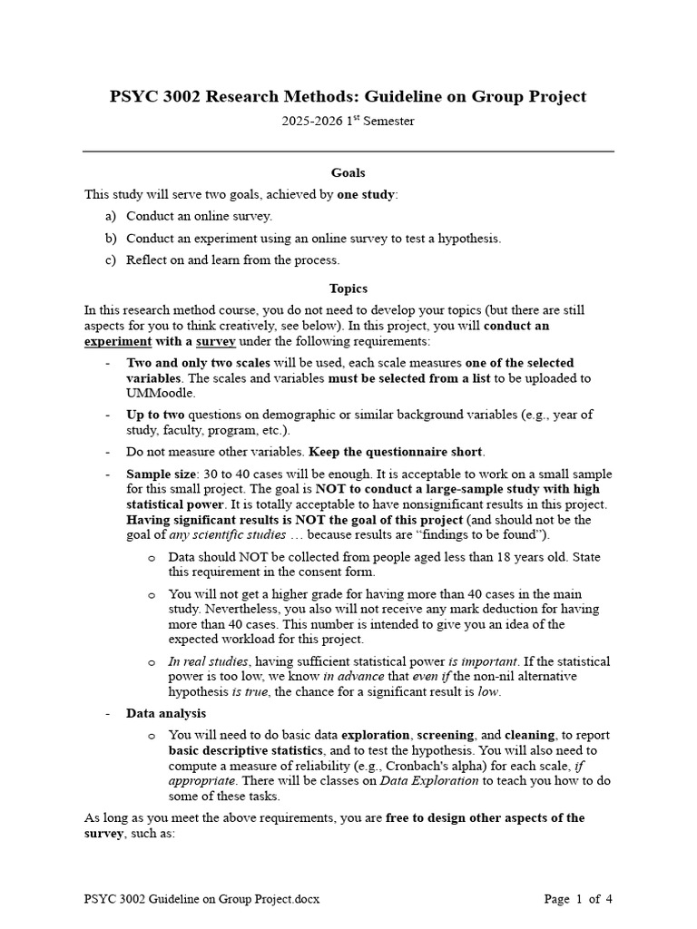 PSYC 3002 Guideline On Group Project | PDF | Survey Methodology ...