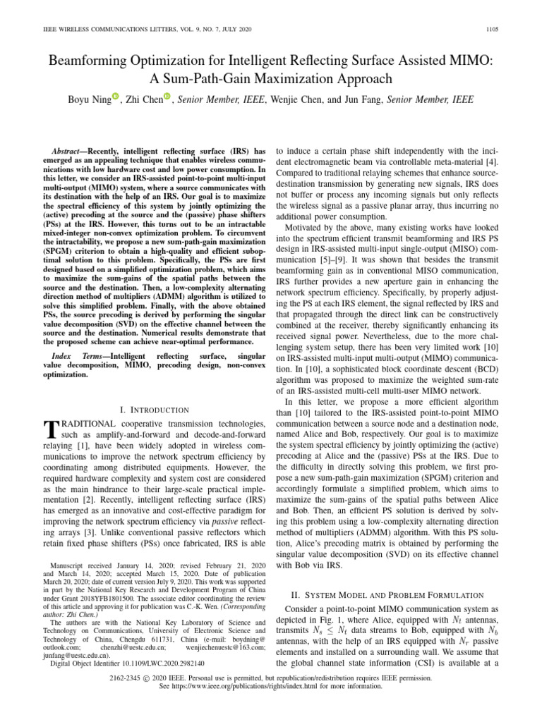 IRS-Assisted MIMO Beamforming Optimization | PDF | Mimo | Radio Technology