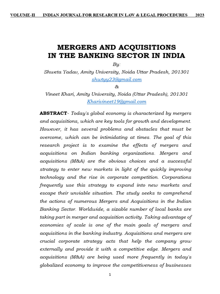 Mergers & Acquisitions in Indian Banking | PDF | Mergers And ...
