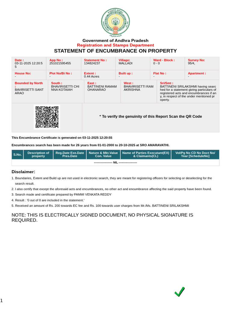 Andhra Pradesh Property Encumbrance Certificate | PDF