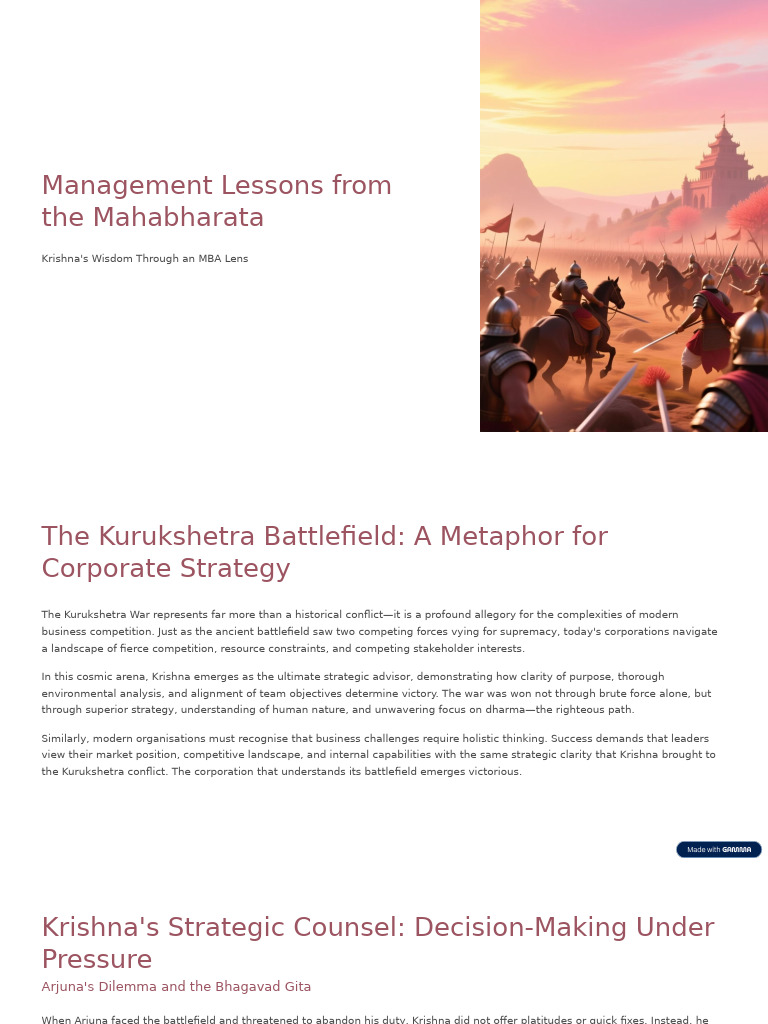 Management Lessons From The Mahabharata 2 | PDF | Krishna | Hinduism