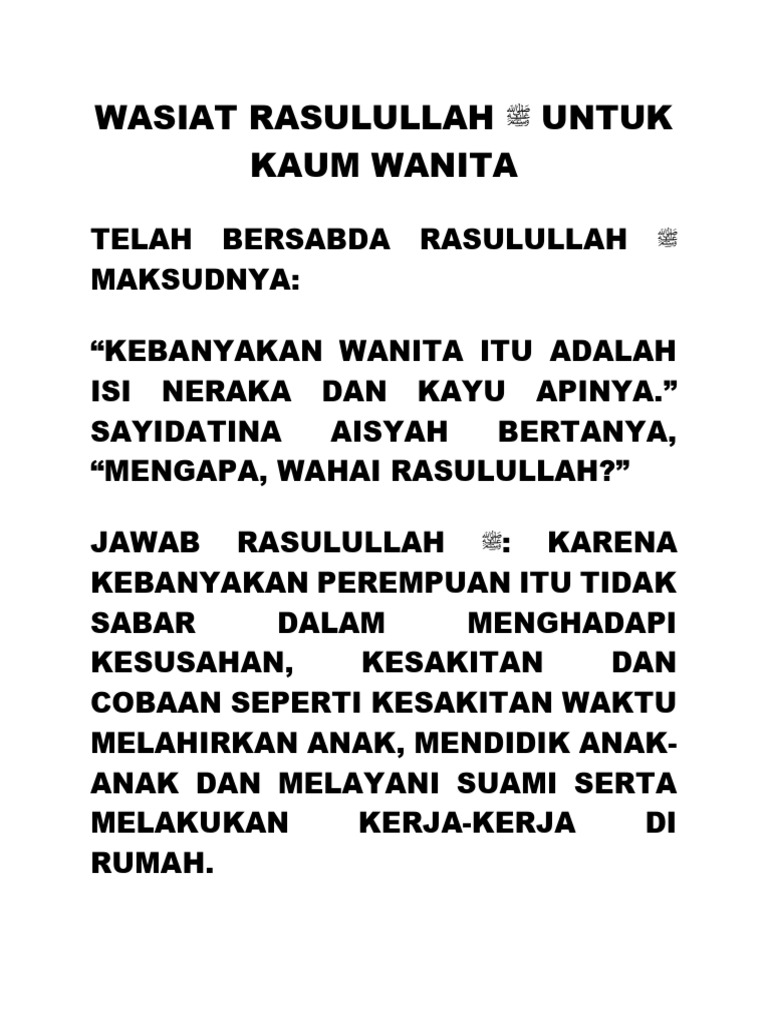 Wasiat Rasulullah untuk Wanita Solehah | PDF