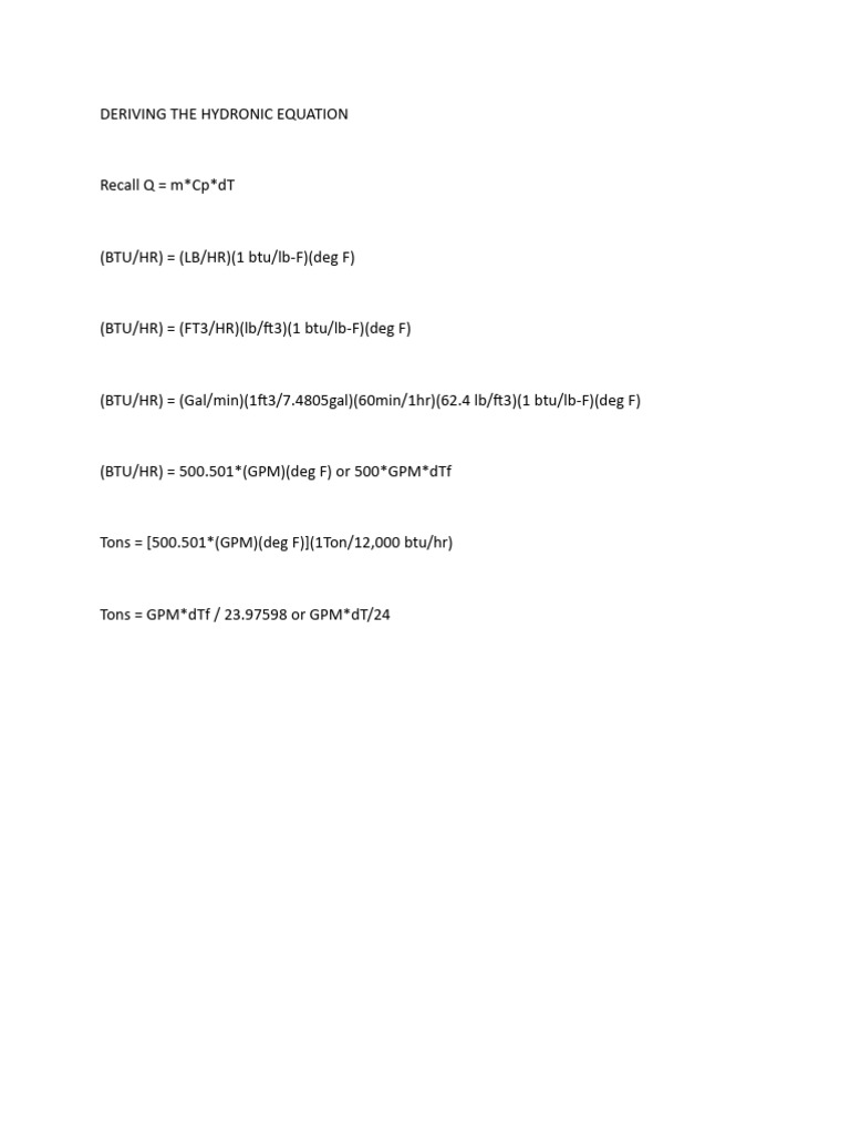 Hydronic Equation Derivation Guide | PDF
