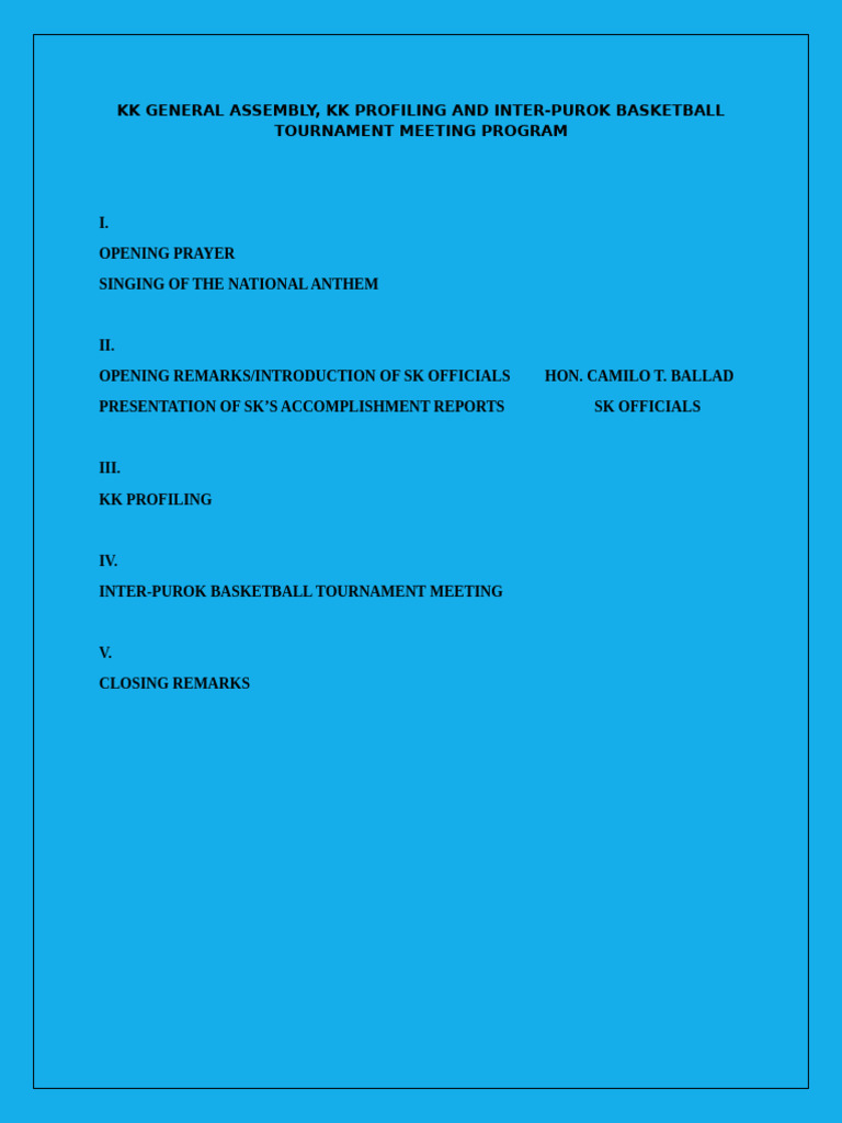 KK Basketball Tournament Meeting Agenda | PDF