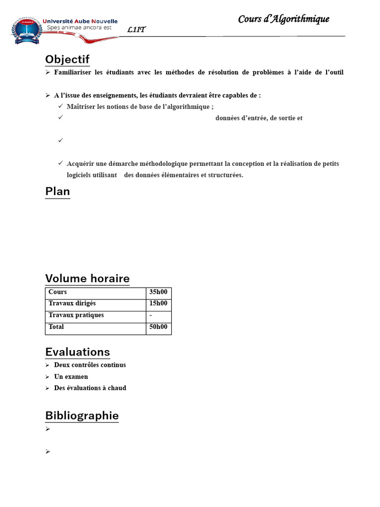 Introduction à l'Algorithmique en L1IT | PDF | Langage de programmation ...