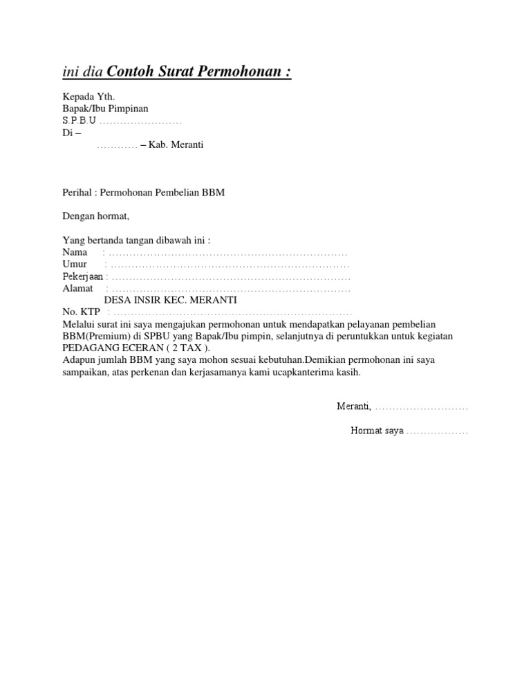 Contoh Surat Permohonan