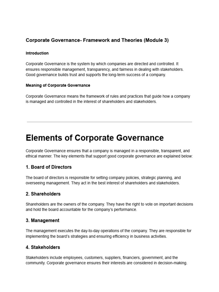 CORPORATE GOVERNANCE ( Module 3) | PDF | Corporate Governance | Governance