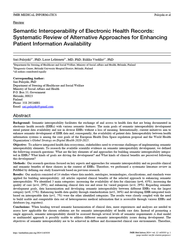 Enhancing EHR Semantic Interoperability | PDF | Electronic Health ...