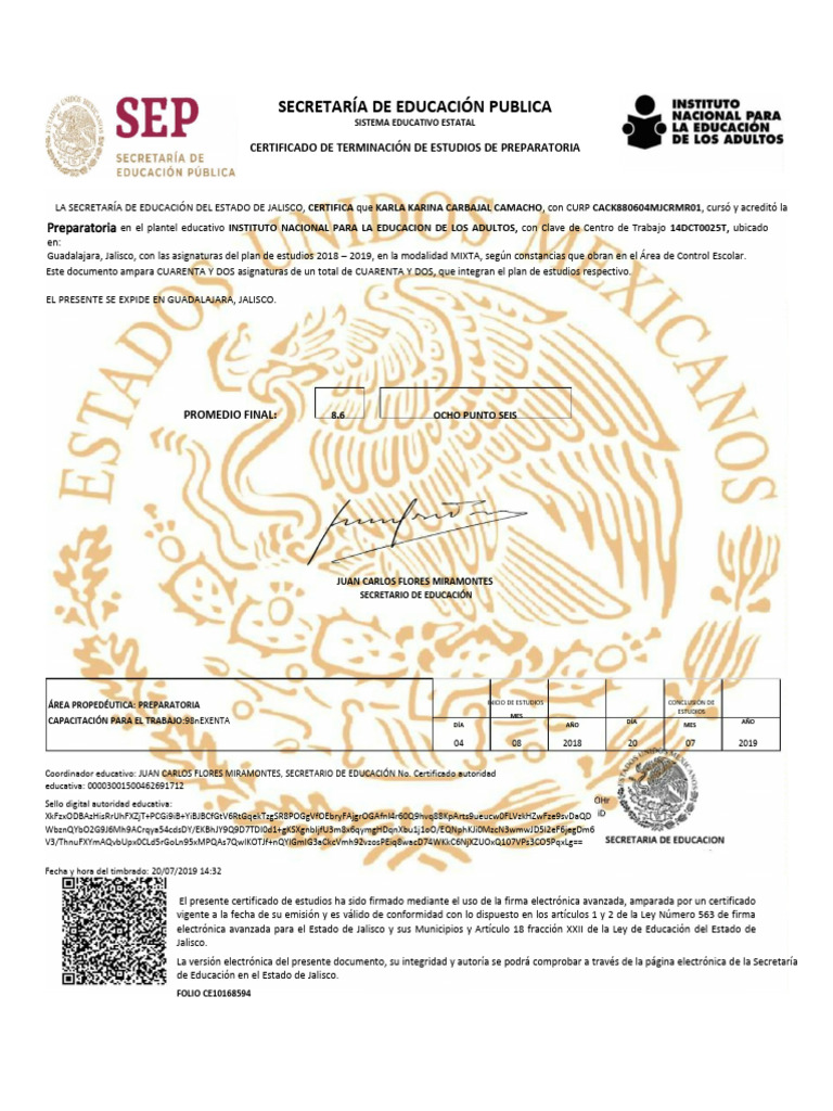 Certificado de Preparatoria Jalisco 2019 | PDF | Autenticación